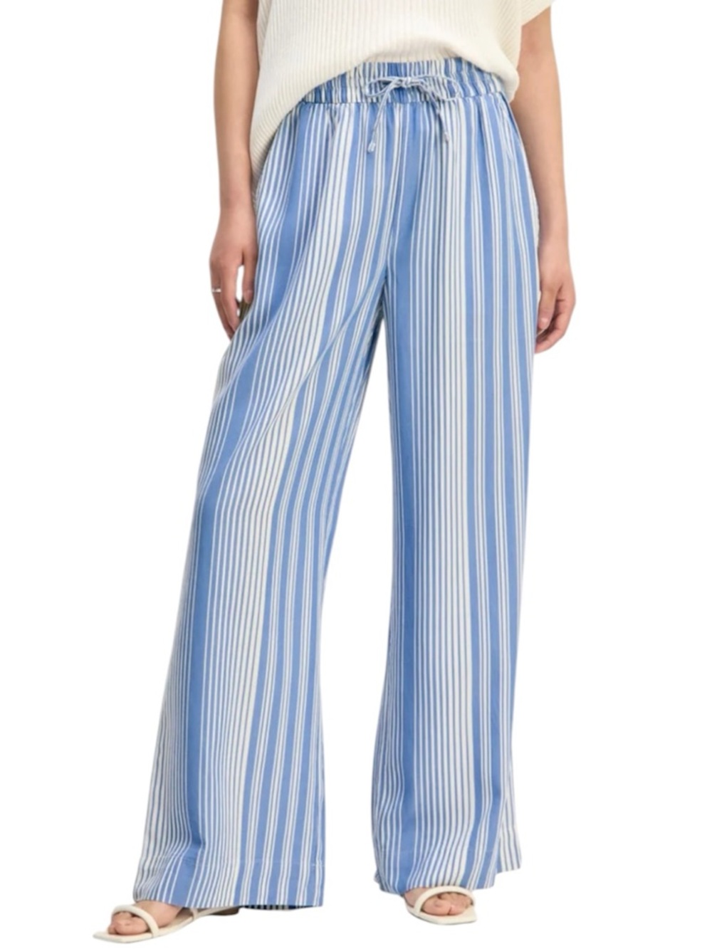 Everlane Linen Blue and White Wide Leg Pants